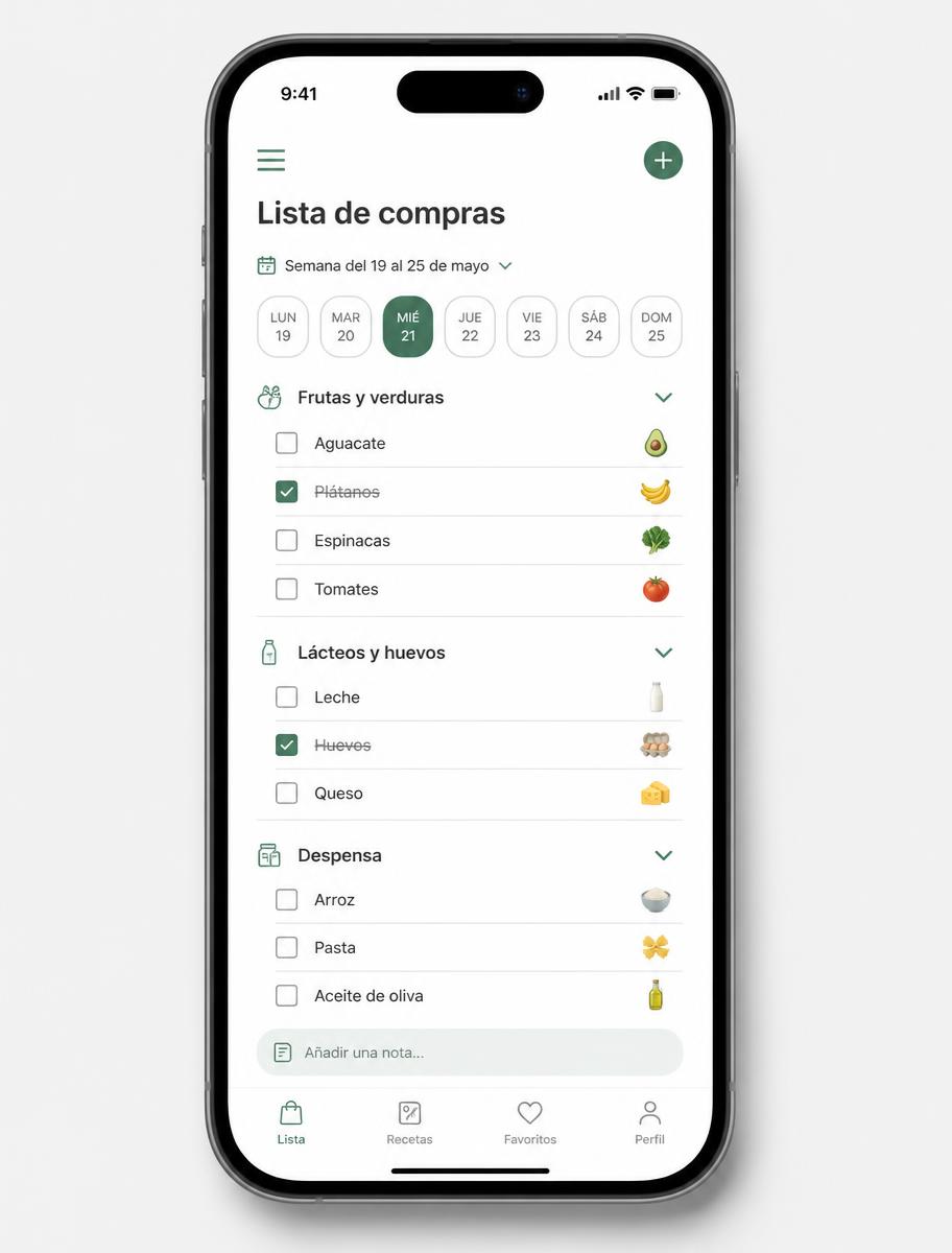 Lista de compras semanal en la app